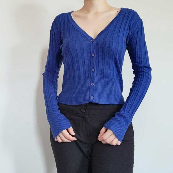 Vintage royal blue ribbed cardigan ✦ y2k classic button up cardigan ✦ - Picture 4 of 13